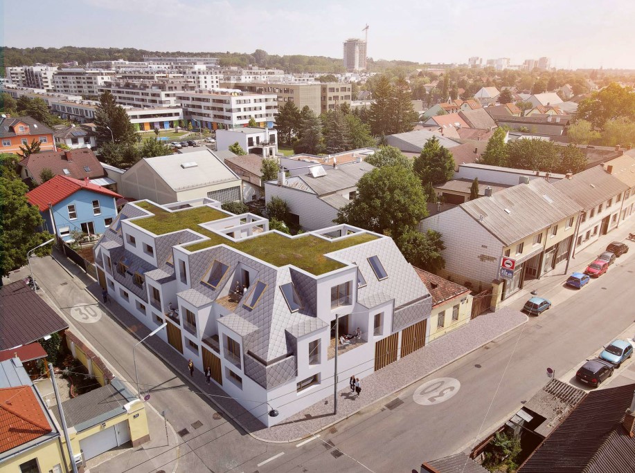 moderne Wohnhausanlage im 11. Bezirk, Eckgrundstück und Blick in die weitere Umgebung